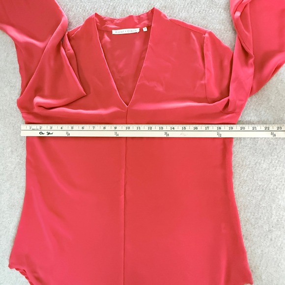 Violet + Claire Womens Coral Pink V-Neck Bishop Sleeve Blouse M Office Career - Picture 7 of 9